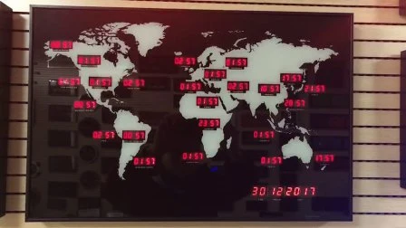 LED-Wanduhr mit digitaler Datumsanzeige und Weltzeitzone